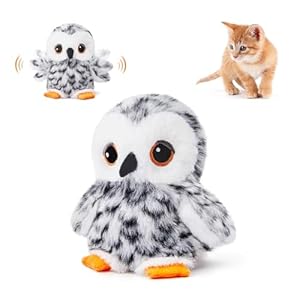 Potaroma Flapping Owl Cat Toys (No Flying), Lifelike Bird Chirp, Rechargeable Touch Activated Kitten Toy, Interactive Catnip Kicker Exercise Toys 4.0″ for All Breeds