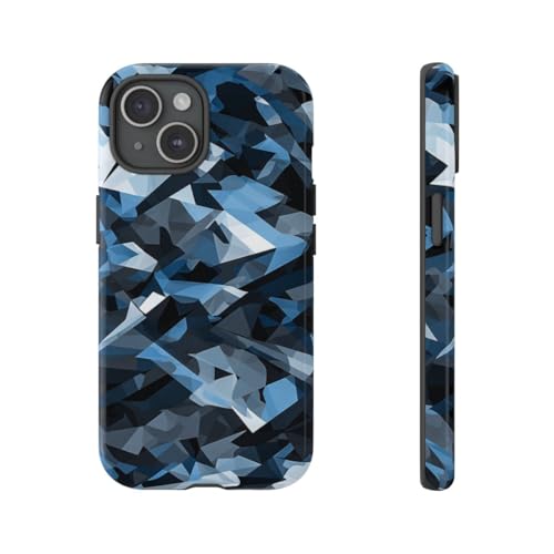 Coque iPhone 15 rigide brillante motif Urban Geometric Camouflage gris