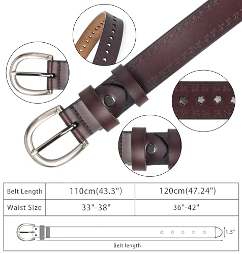 INOGIH Women Vintage Floral Engraved Embossed Genuine Western Leather Belt for Jeans Dresse4