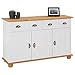 IDIMEX Buffet Colmar Commode bahut vaisselier Meuble Bas Rangement avec 2 tiroirs et 3 Portes battantes, en pin Massif lasuré Blanc et Brun