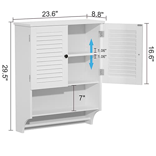 Choochoo Bathroom Wall Cabinet With Towels Bar, 23.6" L X8.9 W X29.3 H Mdf Material Medicine Cabinet, 2 Doors Over The Toilet Space Saver Storage Cabinet With Large Space, White #TOP6
