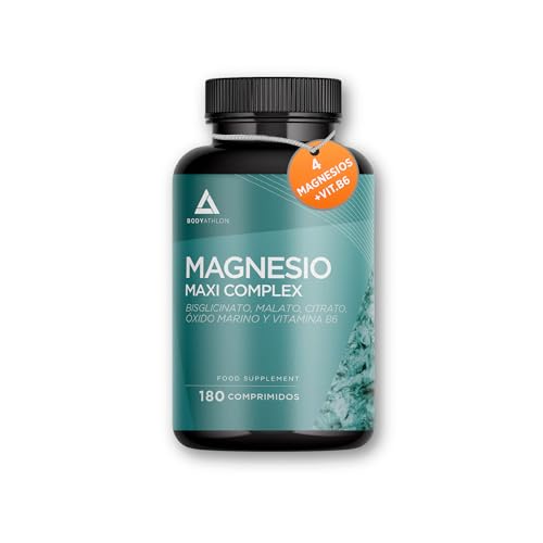 Magnesio Maxi Complex– 4 Magnesios + Vitamina B6- Bisglicinato+ Malato+ Citrato+ Óxido marino de magnesio+ Vitamina B6- Reduce Cansancio y Fatiga, Fortalece Articulaciones y Músculos- Evita lesiones