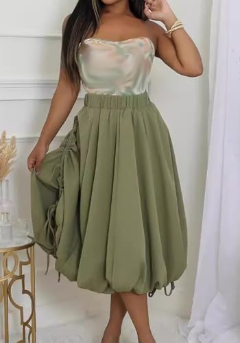 Molisry Women's Ruffle Bubble Skirt Casual High Waisted Side Slit Flowy Cute Midi Skirt Y2K Daily2