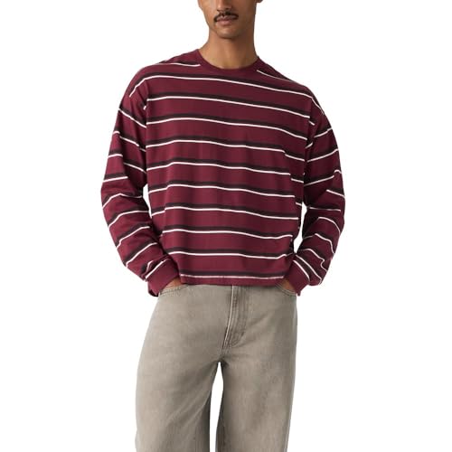 Levi's Men's Long Sleeve Classic Boxy Tee, (New) Constantin Stripe Tawny Port, Medium