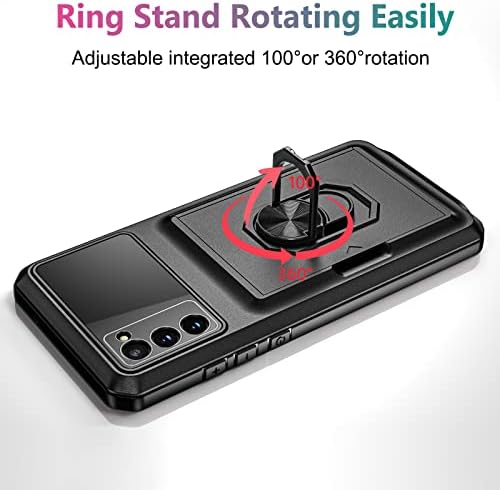 Coolden for Samsung S20 FE Case Wallet Case with Card Holder Slot Ring Kickstand Armor Military Grade Shockproof Case Heavy Duty Protective Case Phone Case Cover for Samsung Galaxy S20 FE-Black