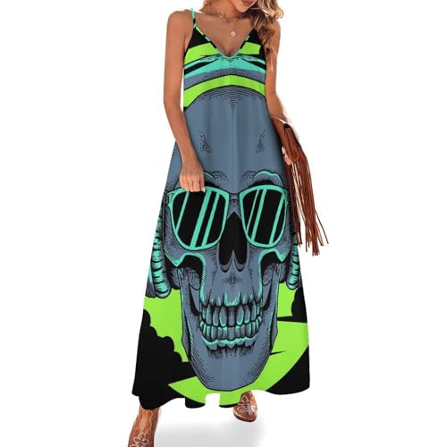 Robe maxi pour voyages plage d'été sans manches motif crâne femme