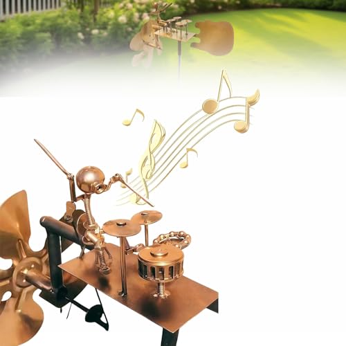 Handmade Metal Drummer Windmill, 2025 New Percussionist Music Figurines and Statues, Rockin Art Figurine, Wind-Powered Kinetic Sculpture, Wind Spinners for Yard Lawn Garden Patio Decor (1 Set)