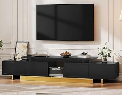 YITAHOME Extendable Entertainment Center 63 to 89 Inches, Modern TV Stand with 2 Door Cabinets and Open Shelf, Adjustable Length TV Console for Living Room, Black
