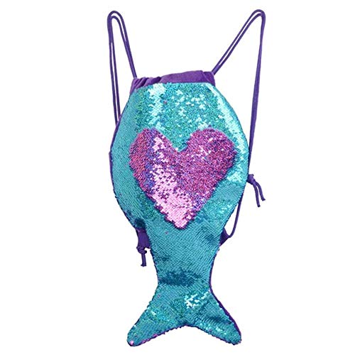 Mochila de Lentejuelas Bolsa Cola de Sirena Moda Drawstring con Reversibles Mermaid