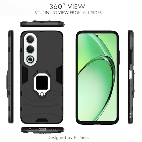Image of Pikkme Back Cover for Oppo K12x 5G | 360 Protection Case | Ring Holder Stand D5 Tough Armor Bumper Case (Black)