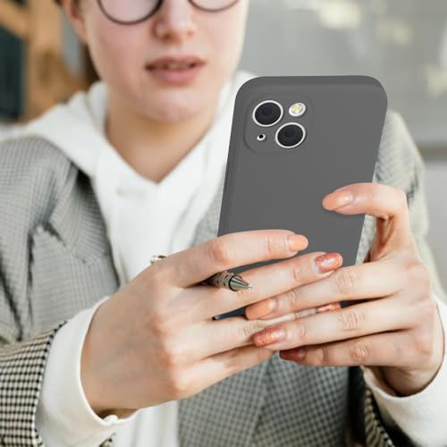 Image of Elzzi Microfiber Square Candy Case Compatible for iPhone 14, Shockproof Slim Back Cover Liquid Silicone Case - SPACEGREY