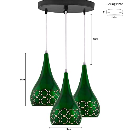 Image of Homesake 3-Lights Cluster with Glossy Spining Cross-Cut Hanging Pendant Lamp, Ceiling Light, E27 Holder, Decorative, White, Urban Retro, Nordic Style, LED /Filament (Green, 3-Lights Round)