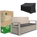 EconoHome 3 Seat Outdoor Storage Bench with Rain Cover - 90 Gallon Capacity - Weatherproof Resin Bench for Patio, Porch, Garden, Yard, Pool Area - Furniture for Pool Accessories, Gardening Tools