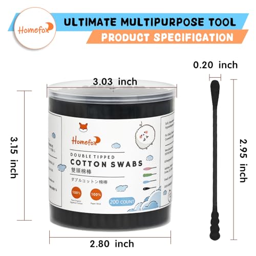 Image of Black Cotton Swabs Spiral - 1000 Count with 1 Container Organic Cotton Buds Double Side Tight Wounded Charcoal Cotton Tip Paper Stick Soft Lint-Free Cruelty-Free Goth, Round & Spiral (Black)