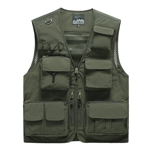 Saukiee Mens Vest Lightweight Vest Men Fishing Travel Work Pesca Safari Combat Hunting Cargo Vest Jacket with Pockets M