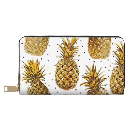 Gold Glitter Pineapples Fruit Printed Long Wallet for Women Men Cute Coin Purse with Card Holder