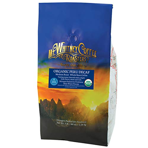 Mt. Whitney Organic Swiss Water, Low Acid, Decaf Coffee from Peru (Whole Bean, 5 Lb)