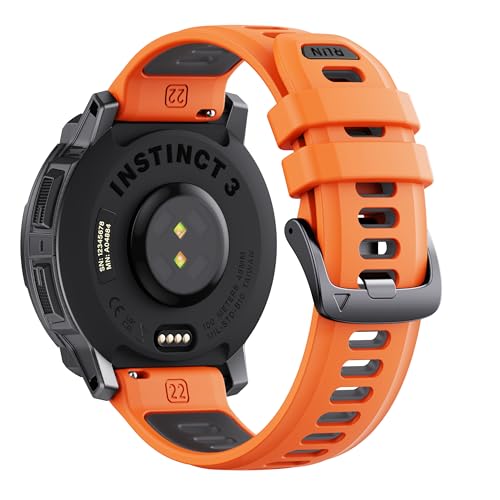 ANCOOL for Garmin Instinct/Instinct 2 Watch Band, 22mm Soft Silicone Replacement Watch Strap Compatible with Instinct 3 45mm/E 45mm/Solar/Tactical/Tide/Esports(Orange/Black)