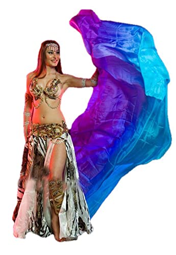 Winged Sirenny 3-Tone Flowy Luxury Bellydance Silk Scarf with Hand Rolled Edges, Lightweight Liquid Oriental Dance Veil