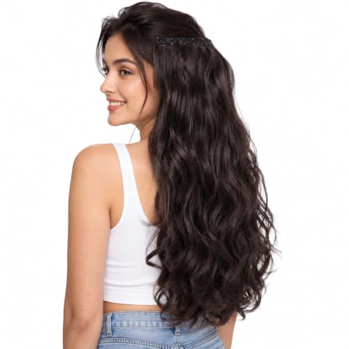 Image of Chaam Women Hair Extension Long Curly Dark Brown 18 To 20 Inch Hairpiece With 5 BB Clip /Hair Extension for Women Party /Halloween /Christmas (110 Gram)