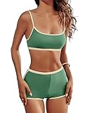 AngiMelo High Waisted Bikini Sets for Women Two Piece Tummy Control Swimsuits Modest Bathing Suit Shorts Swim Suits Teens