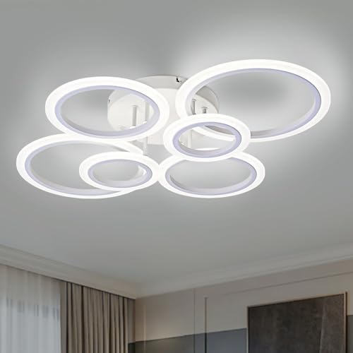 Vikaey Modern LED Flush Mount Ceiling Light, 6 Rings White
