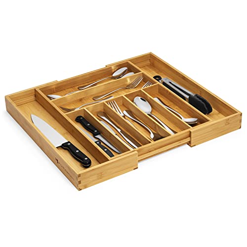 Premium Bamboo Silverware Organizer - Expandable Kitchen Drawer Organizer And Utensil Organizer, Perfect Size Cutlery Tray With Drawer Dividers For Kitchen Utensils And Flatware (7-9 Slots) (Natural) #TOP6