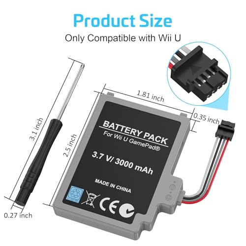 Image of KEKUCULL 2Pcs Battery Pack for Wii U Gamepad, Rechargeable Battery Replacement with Screwdriver for Nintendo Wii U Gamepad WUP-012, WUP-010