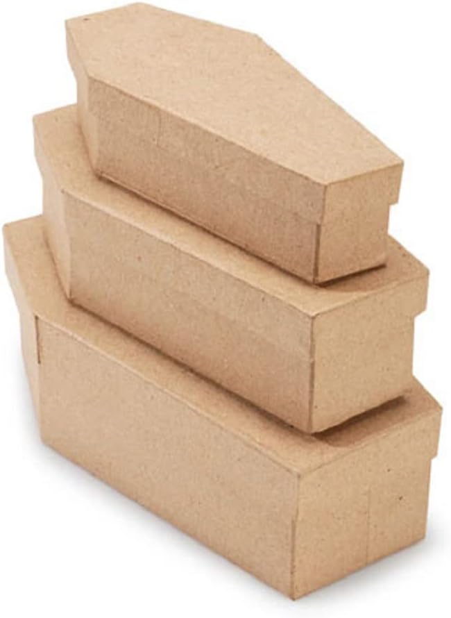 Factory Direct Craft Set of 3 Assorted Unfinished Paper Mache Coffin Boxes - Casket Shaped Boxes for Halloween or Gothic Weddings and Decorations