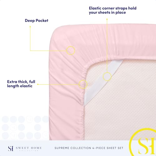 Split King Sheets - Breathable Luxury Sheets with Full Elastic & Secure Corner Straps Built In - 1800 Supreme Collection Extra Soft Deep Pocket Bedding Set, Sheet Set, Split King Size, Pale Pink