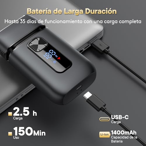 Brightup Afeitadora Eléctrica Hombre, Máquina de Afeitar con Recortador Emergente, Recargable USB-C, 150 Min de Uso, Resistente al Agua y Sin Cable, Doble Hoja Flotante para Afeitado Apurado, Negro - imagen 4