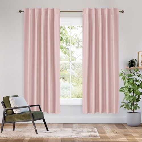 Image of RYB HOME 100% Blackout Short Curtains for Small Window, Thermal Insulated Noise Reducing Back Tab Curtains for Nursery Bathroom Basement, 42 inches Wide by 54 inches Long, Baby Pink