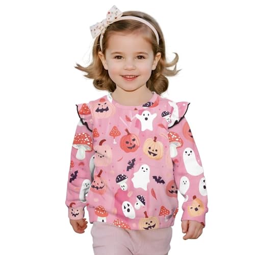 doginthehole Toddler Girls Halloween Sweatshirt Crewneck Long Sleeve Pullover Cute Ruffle Tops Fall Outfits 1-8T