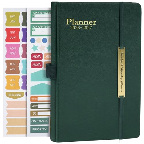 AUAUY Agenda AcadéMica 2026-2027, A5 Negra Agenda Escolar con 18 Meses de Uso, Cuaderno Profesor 2026 2027 Dia Por Pagina, Enfermera, Cuaderno de Tapa Dura de Cuero-Verde