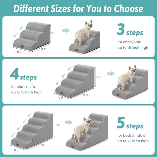 Image of COZY KISS Dog Stairs for Small Dogs, 3 Step Pet Stairs for Beds & Couches