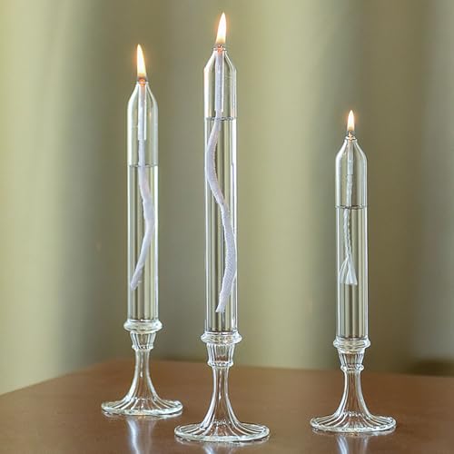 GXFCCYXT Glass Candle Set of 3, Refillable Use, Indoor Emergency Lighting Use Oil Candle, Smokeless and Odorless Clear Glass