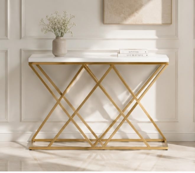 Console Table with 24" Height Entryway Table with White Marble Look Top Sofa Table Behind Couch for Living Room Hallway Entrance-image-41