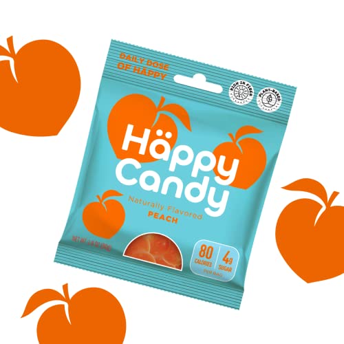 Häppy Candy Vegan Gummy Candy - Low Sugar, High Fiber Peach Flavored Fruit Gummies, Naturally Sweetened, Dietary Friendly, 1.8 Oz Pack (25 X 50G) #TOP4