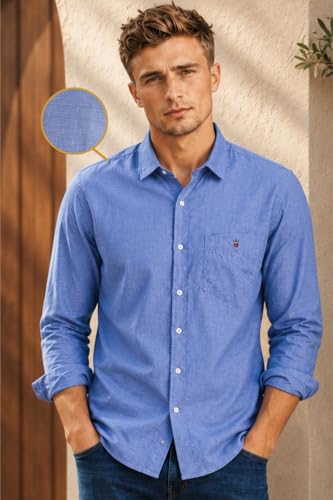 Image of Louis Philippe Men's Cotton Slim Fit Textured Fabric Soft Handfeel Full Sleeve Casual Shirt
