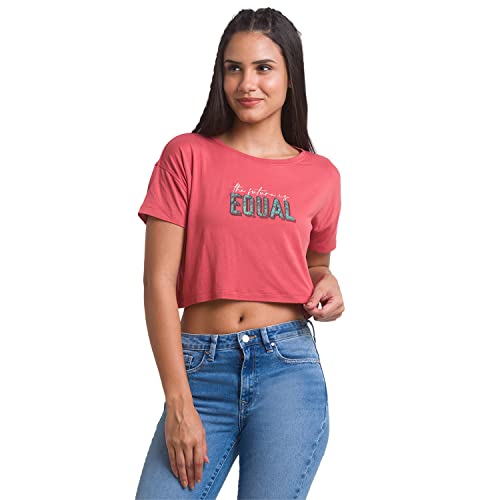 Image of Spykar Olive Green Cotton Blend Three-Fourth Sleeve Printed Casual T-Shirt for Women