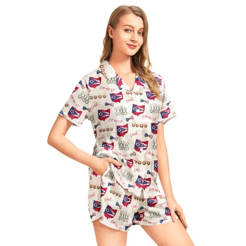 Image of Silk Satin Pajama Set for Women Summer Lounge Pjs Sets 2 Piece Suit Ladies Button Down Tops And Shorts Sleepwear