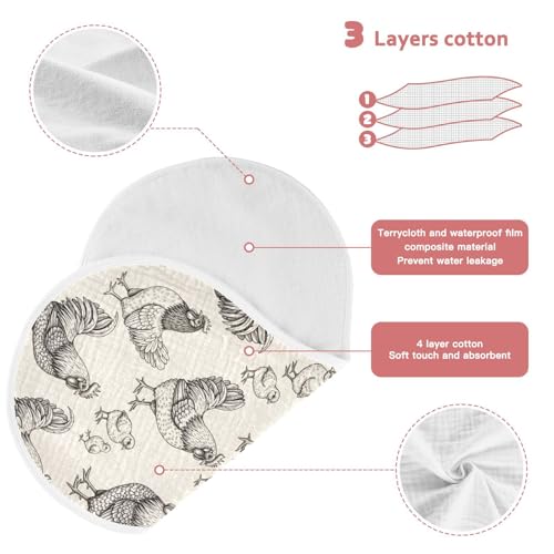 2 Pack Muslin Burp Cloths Roosters Vintage Cotton Baby Burp Cloths Ultra Absorbent and Soft Thick Burping Cloth for Baby Boys Girls, Large 22" x 11"3