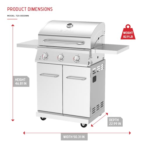Image of Nexgrill Stainless Steel 3-Burner Propane Gas Grill w /Foldable Side Shelves, 40,500BTUS, 591.05 sq. in. Cooking Area, Perfect for Outdoor Cooking & Grilling, BBQs, Backyard, Tailgating, 720-0830MN