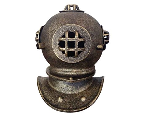 Handcrafted Nautical Decor Antique Gold Cast Iron Decorative Divers Helmet 9"- Nautical Divers Helmet - Nautical Home Decor