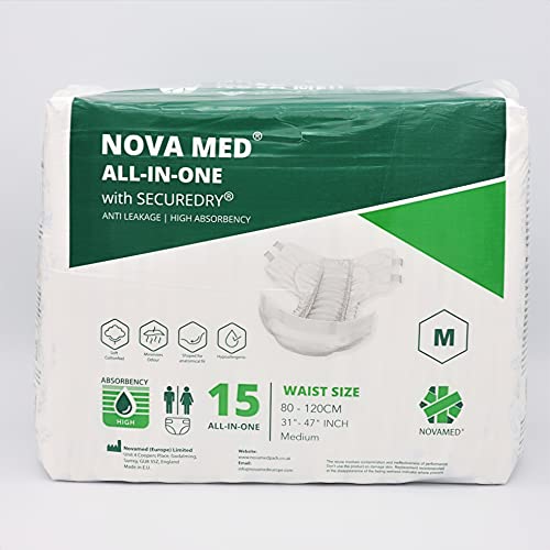 Novamed All in Ones - Almohadillas para incontinencia (15 por paquete, tamaño mediano) - 2550 ml de absorción