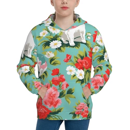 Vintage Cats and Flowers Kid Hoodies Boys Sweatshirts Girls Pullover with Pocket