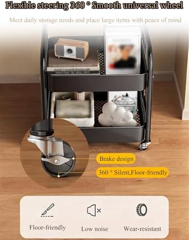 Rolling Trolley on Wheels | Versatile Wooden Top Side Table for Kitchen, Bathroom & Living Room | Utility Cart, Book Cart (B, 17x11x30in/44x30x77cm)