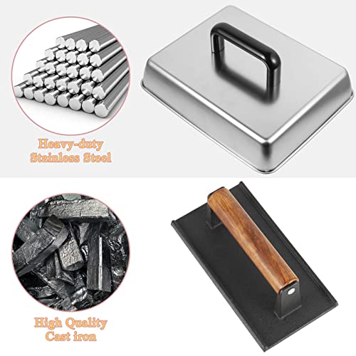 13 x 9 Inch Rectangular Basting Cover and Grill Press Kit for Blackstone Accessories, Universal BBQ Melting Dome Steaming Lid & Smash Burger Press for Flat Top Teppanyaki, Dishwasher Safe - Thumbnail 4