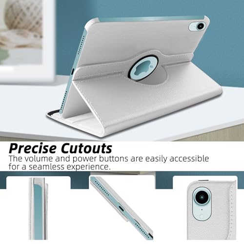Image of TGK 360 Rotatable Smart Flip Cover for iPad mini 7 Case A17 Pro 2024, iPad mini 7th /6th Generation 8.3 inch (White)