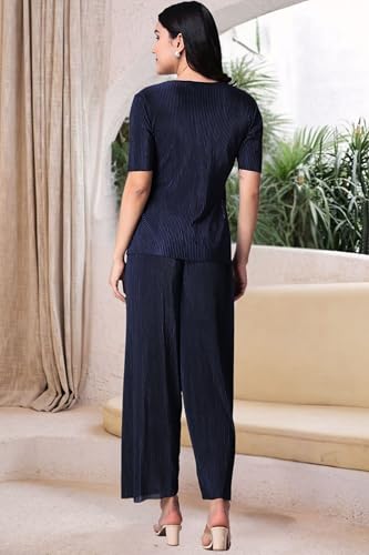 Image of POPWINGS Casual Solid Wrinkle Co-ord Set for Women Stylish Western Co-Ord Set for Women | Co-ord Set for Summer | Top and Palazzo Set for Women